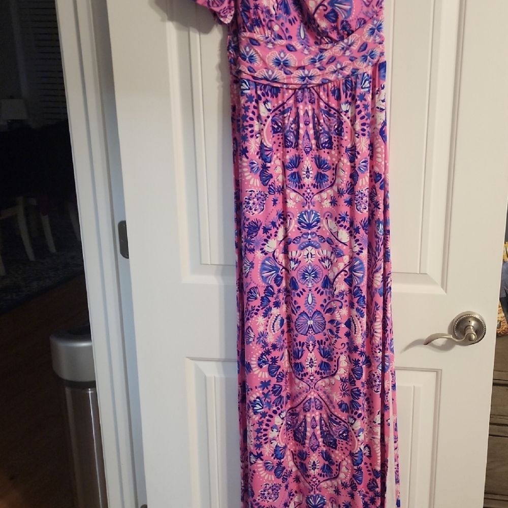 Lilly Pulitzer Pink and Blue One-Shoulder Dress - Picture 4 of 4